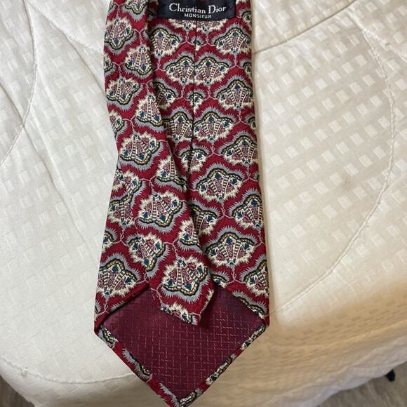 Christian Dior Monsieur Silk Tie Vintage Red Print - Picture 5 of 12